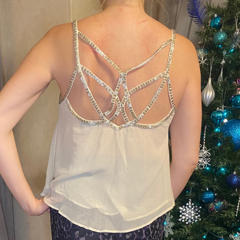 Beautiful champagne chiffon beaded strap blouse
